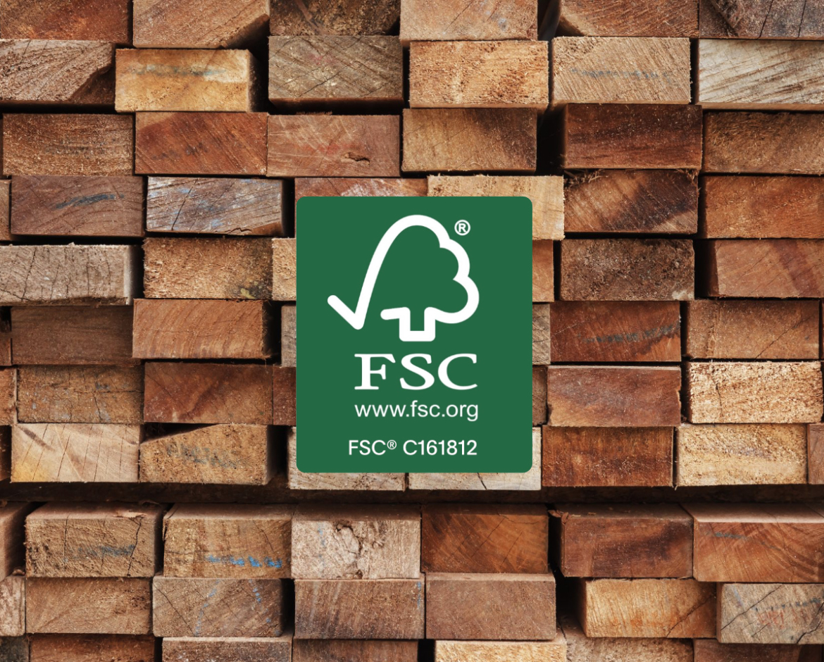 FSC Certificate for Mute on wooden background