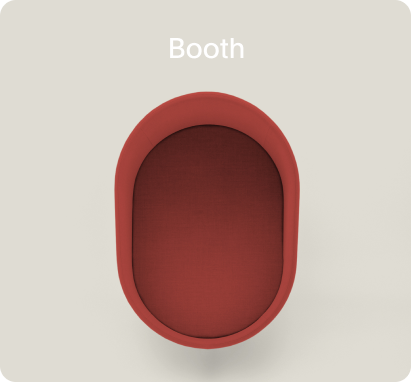 Mute Booth privacy screen on wall in red fabric