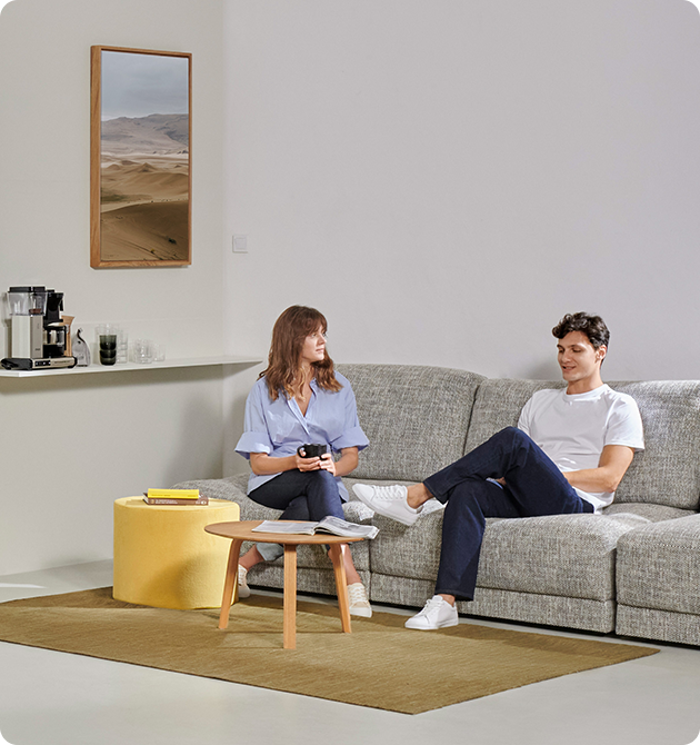 Mute Print with Wood frame in office interior with people talking