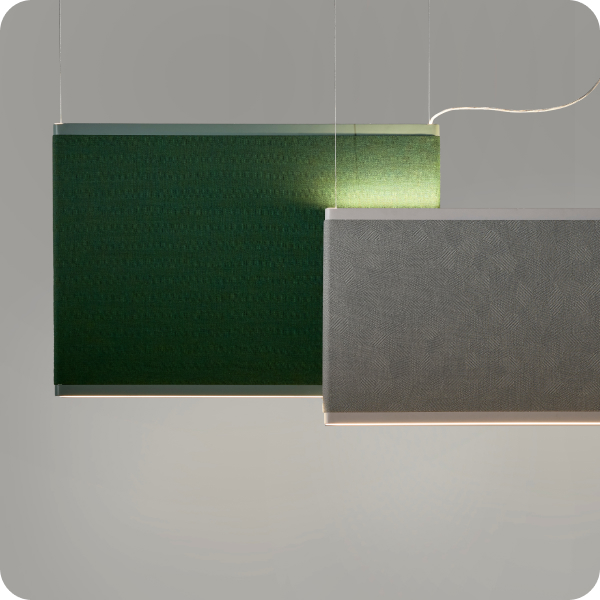 Mute Line Pendant Lamps in green and grey fabric