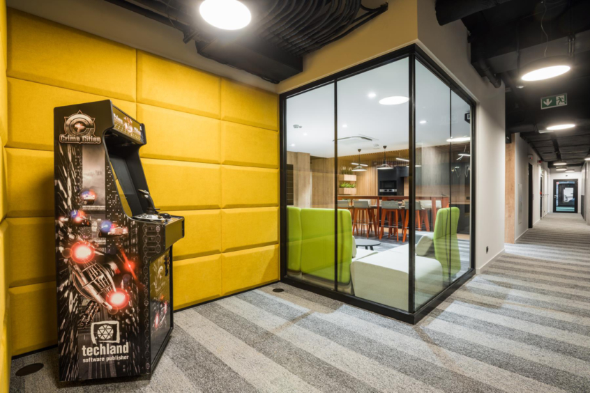 Mute Yellow Blocks Acoustic Panels in Techland Office