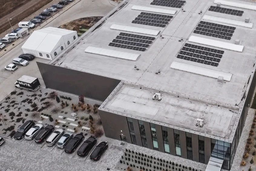 Photovoltaic panels on Mute factory rooftop