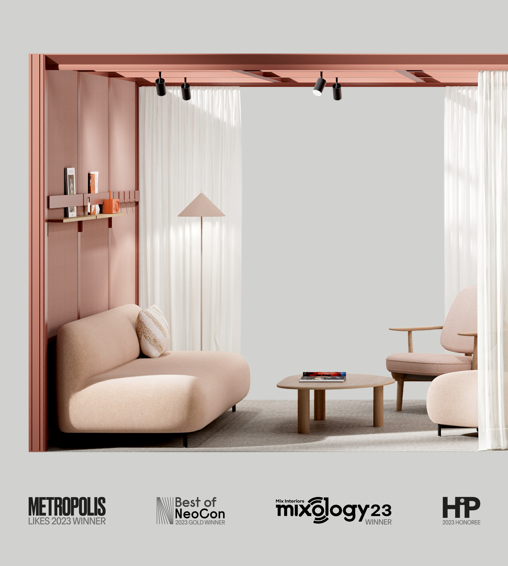 OmniRoom Awards 2023 – Metropolis Likes, Best of NeoCon Gold, Mixology Winner Loose Furniture, Interior Design Magazine HiP Honoree.